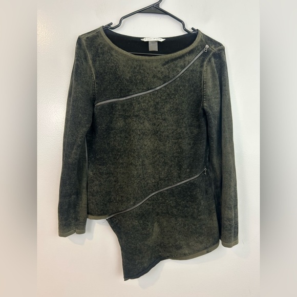 Bianca Nygard Olive Green & Black Asymmetrical Zipper Pullover Sweater Medium - Picture 1 of 10